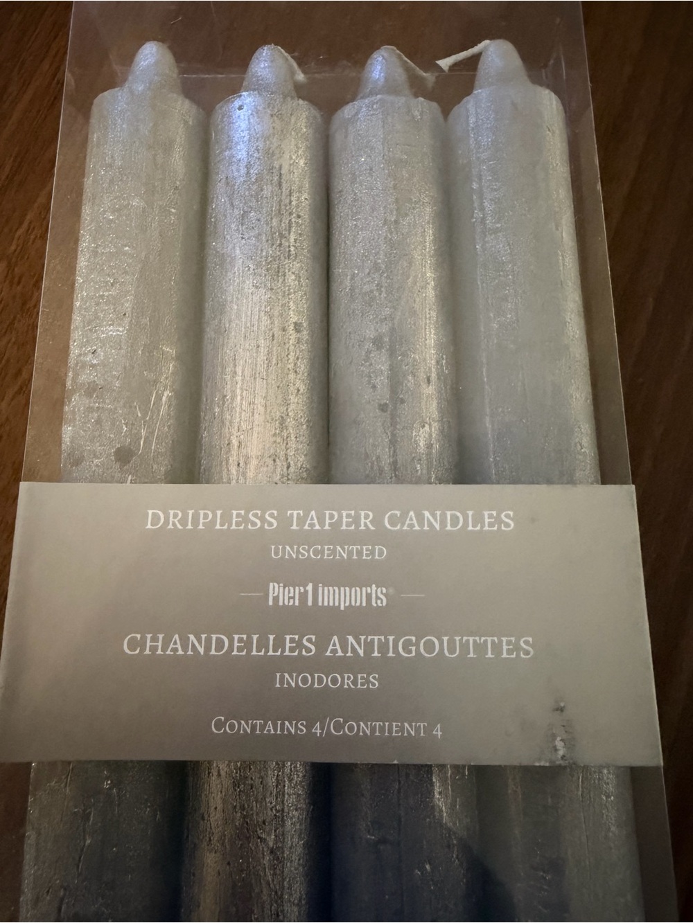 Pier 1 Silver Dripless Taper Candles - Pack of 4